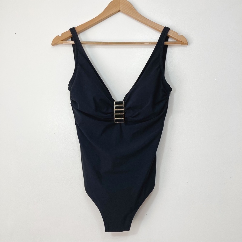 Gottex Classic Black V-Neck One Piece Swimsuit Size 10